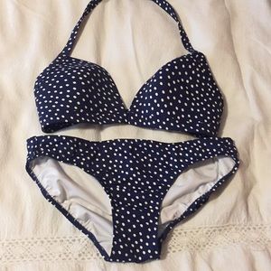 Lands End Size 2 navy polka dot bikini